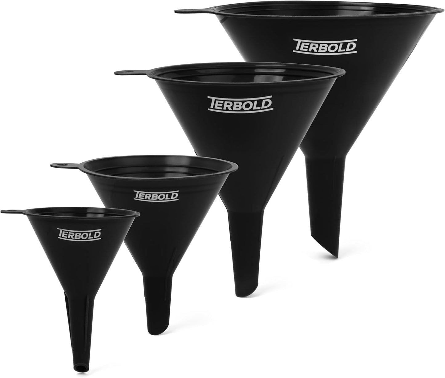 Set 4 embudos plástico sin BPA cocina laboratorio negro