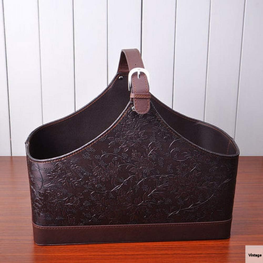 Cesta almacenamiento cuero MDF asa vintage