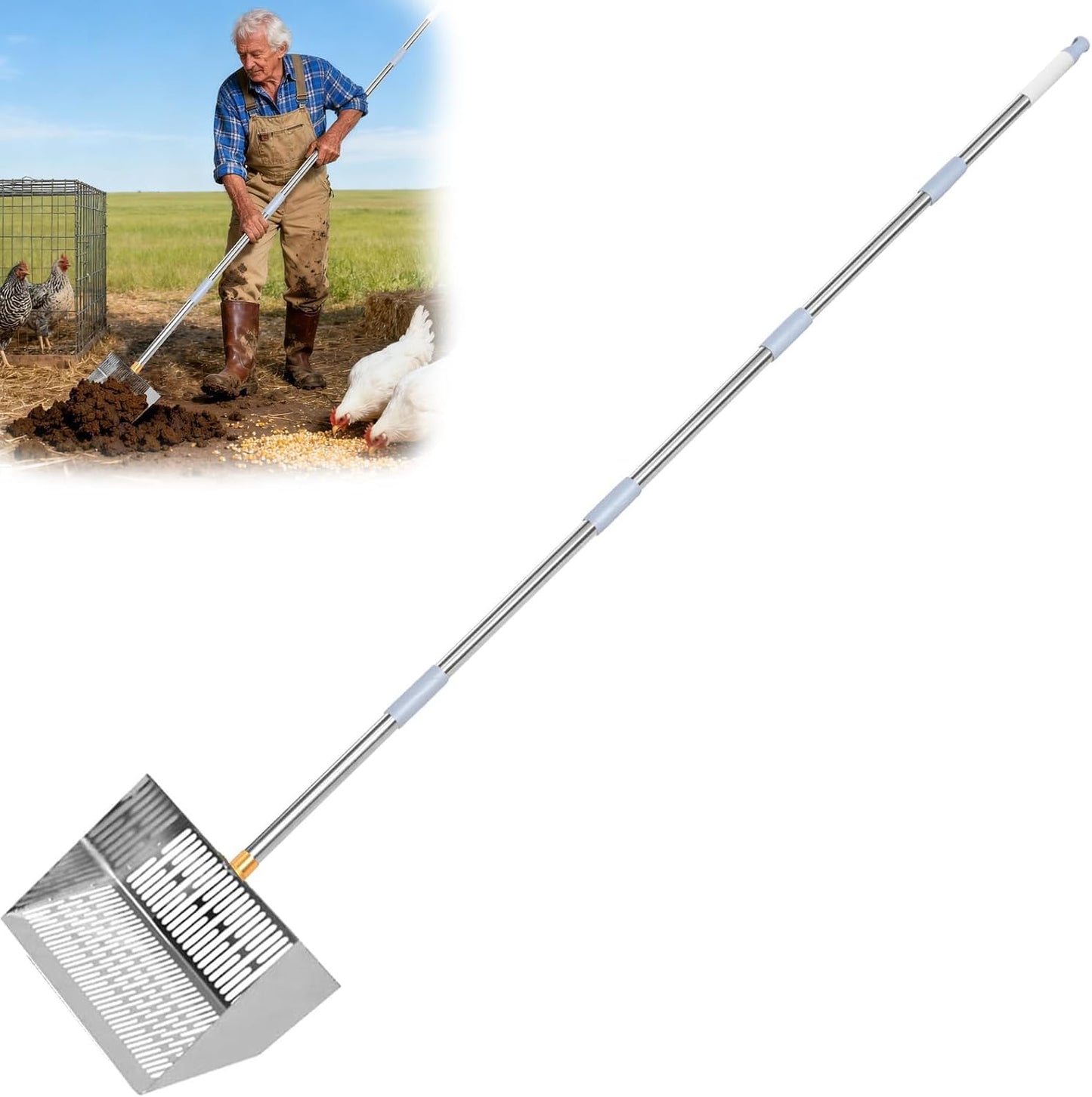 Cuchara excrementos pollo metal 10pulg acero inox 5 niveles