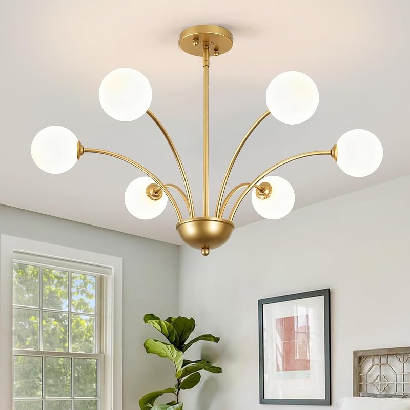 Candelabro dorado 6 luces 29.7" lámpara cristal comedor
