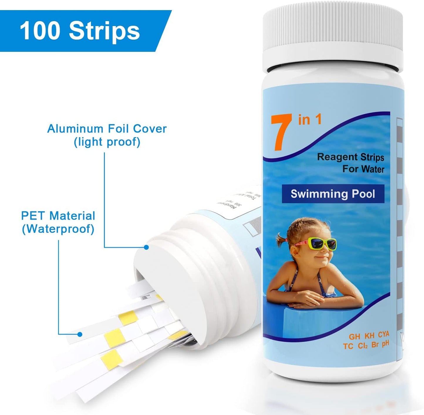 Tiras prueba spa piscina 7en1 100uds ph bromo sal
