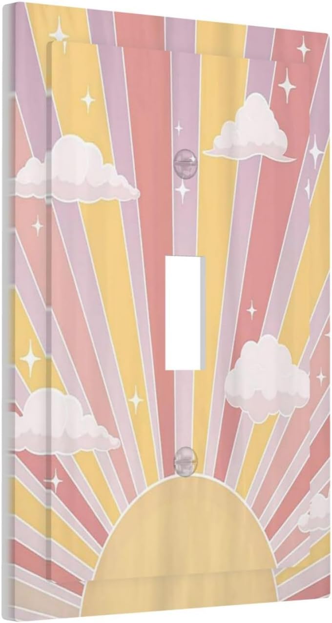 Placa interruptor decorativa boho rosa púrpura estrella nube