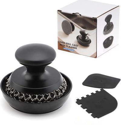Kit limpiador sartenes hierro fundido cepillo acero inox 316