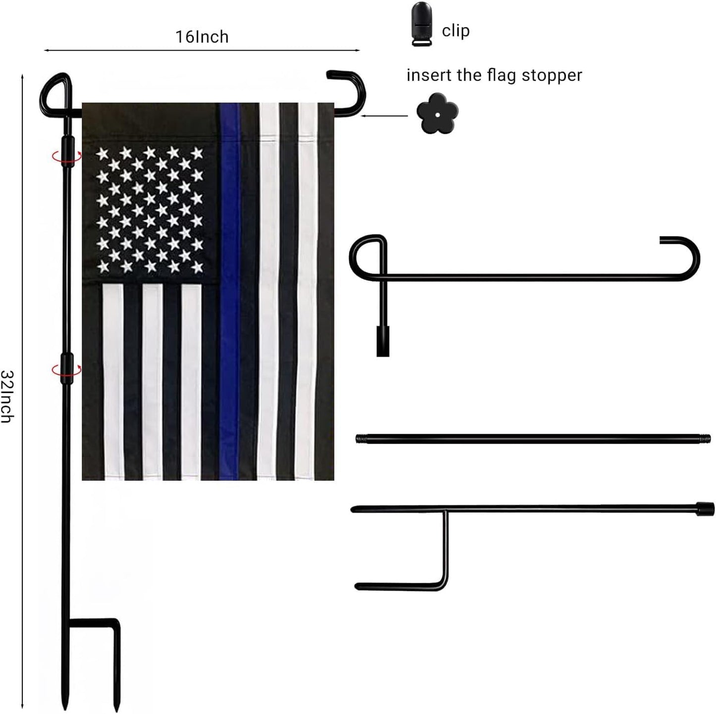 Bandera jardín 12x18" soporte bandera policía