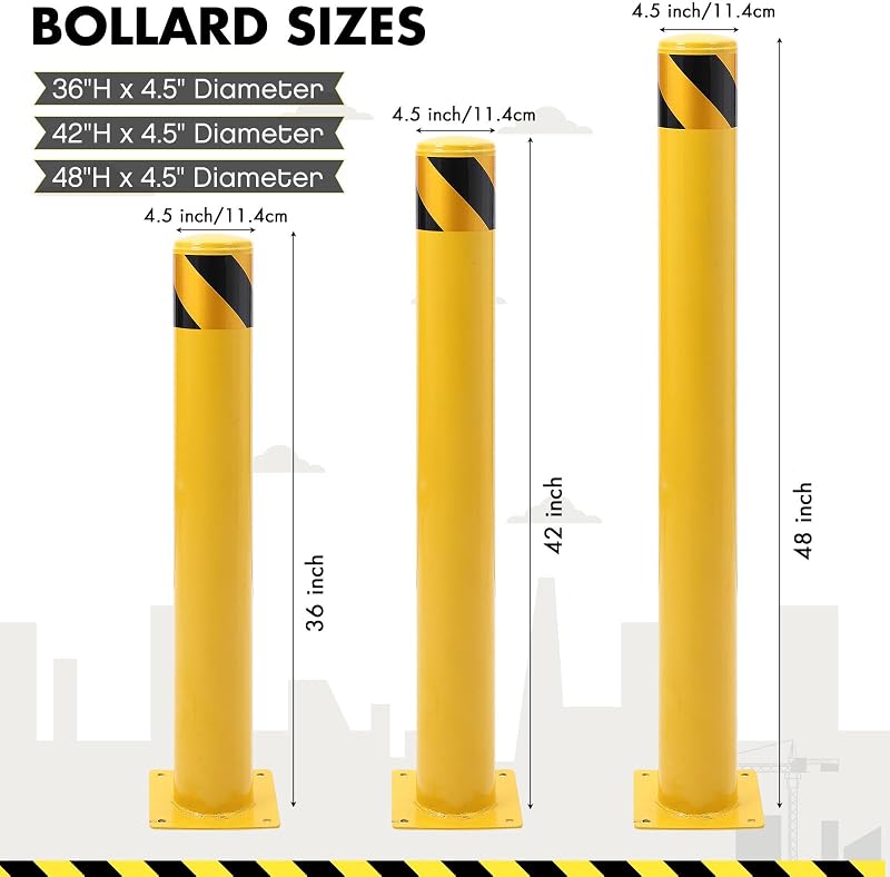 Poste bolardo seguridad 36x4.5pulg acero amarillo set 6