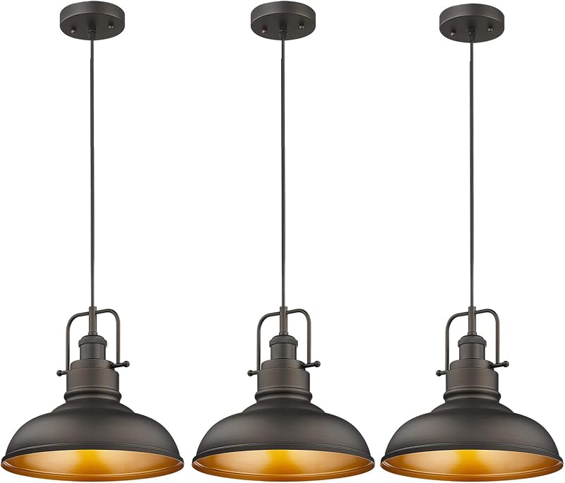 3 Luces Colgantes Bronce Aceitado Estilo Granja
