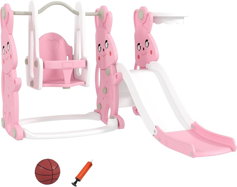 Set tobogán y columpio 4en1 para niños 1.5-4 años color rosa