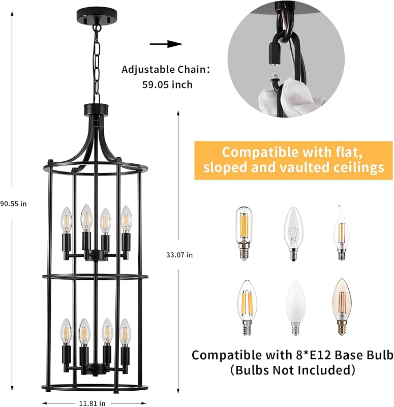 Candelabro vestíbulo lámpara araña negra metal estilo granja