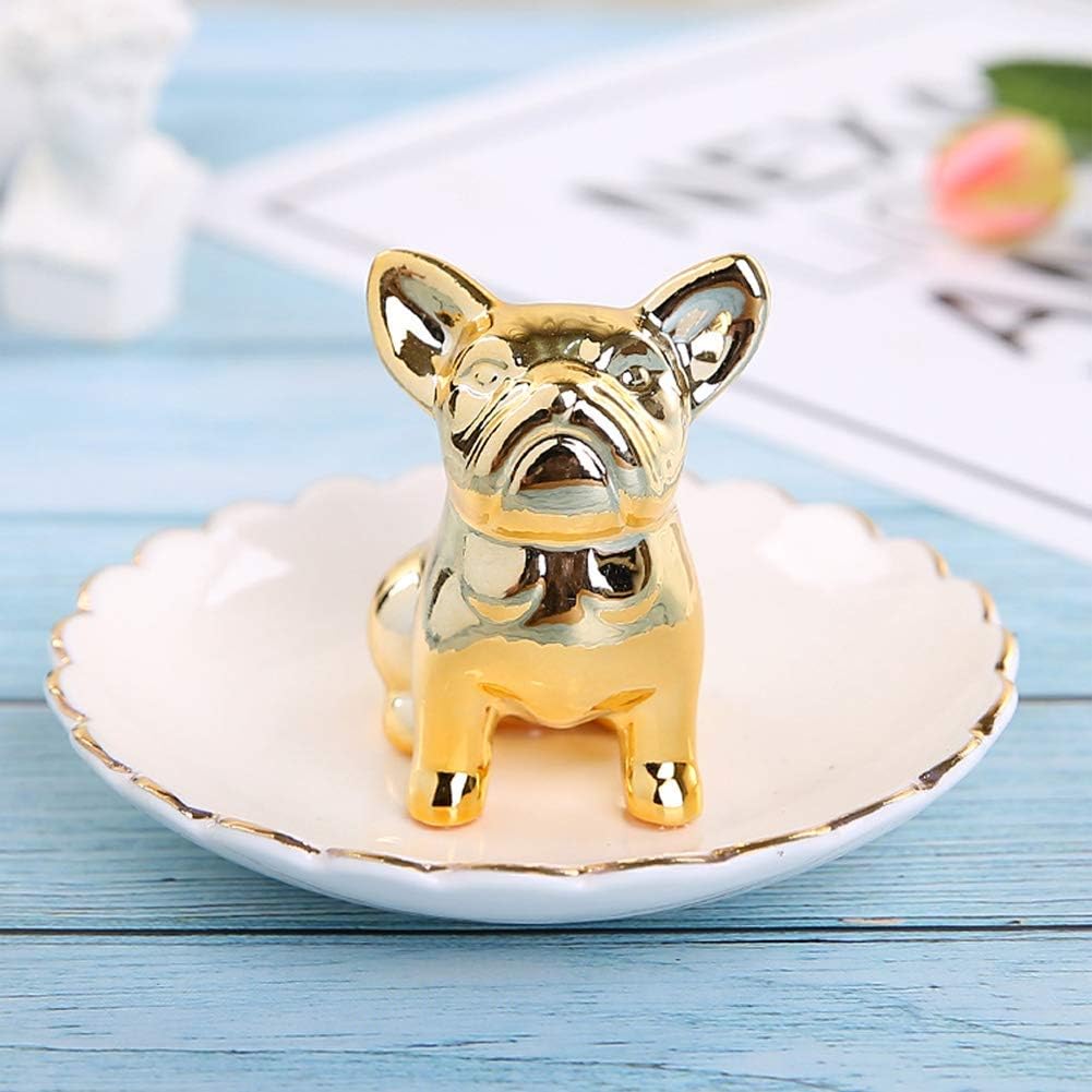 Bandeja cerámica organiz. joyas perros Bulldog dorado