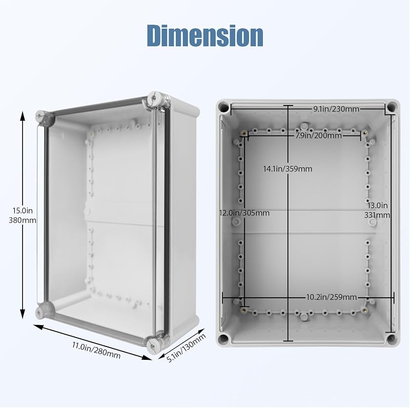 Caja eléctrica IP67 impermeable plástico DIY 15x11x5.1"