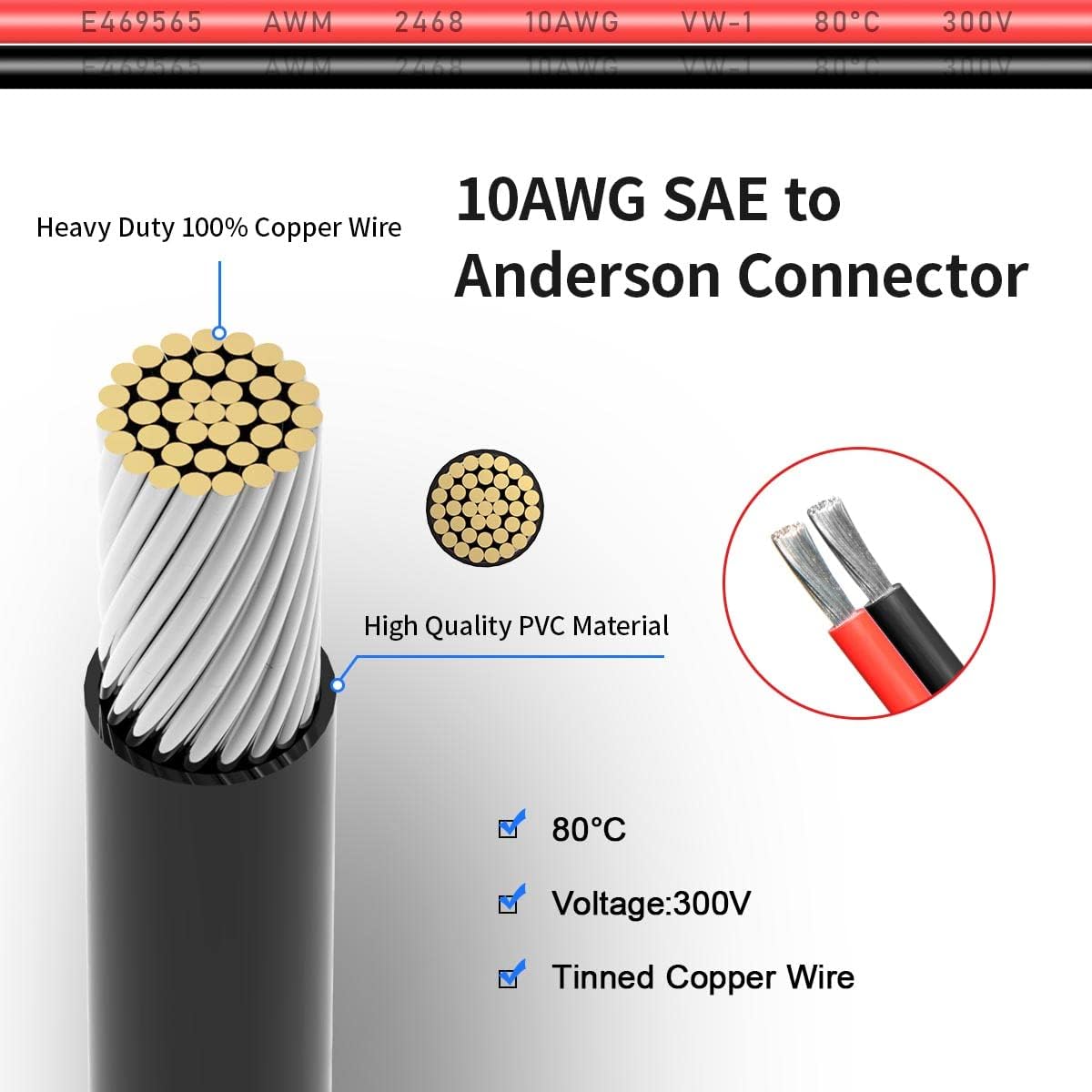 Cable extensión 10AWG Anderson a SAE adaptador inverso 2ft