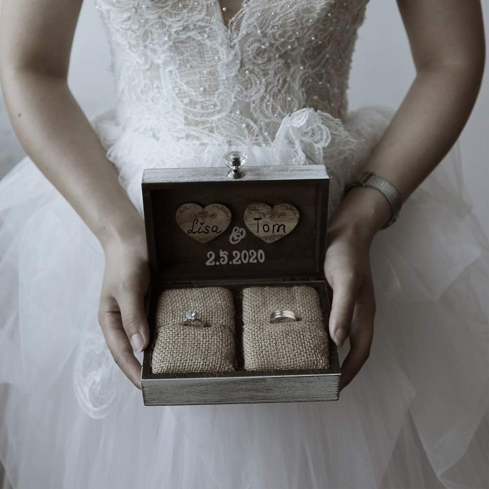 Caja anillos boda soporte matrimonio blanco antiguo