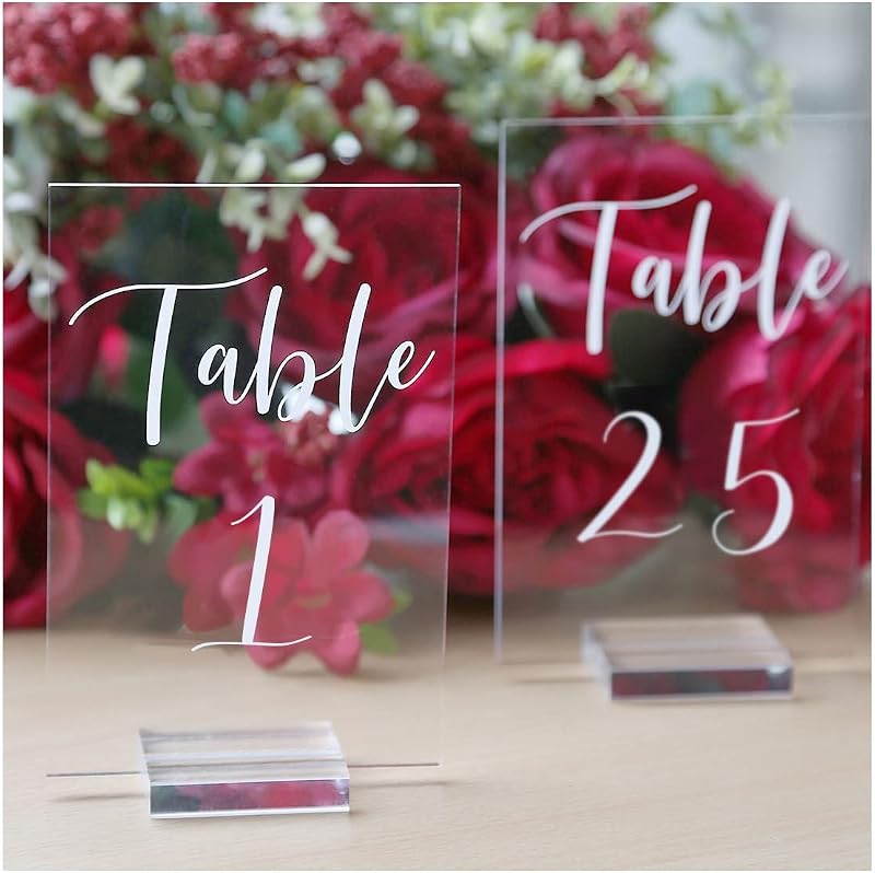 Números acrílicos 1-25 con soportes 4x6" para boda