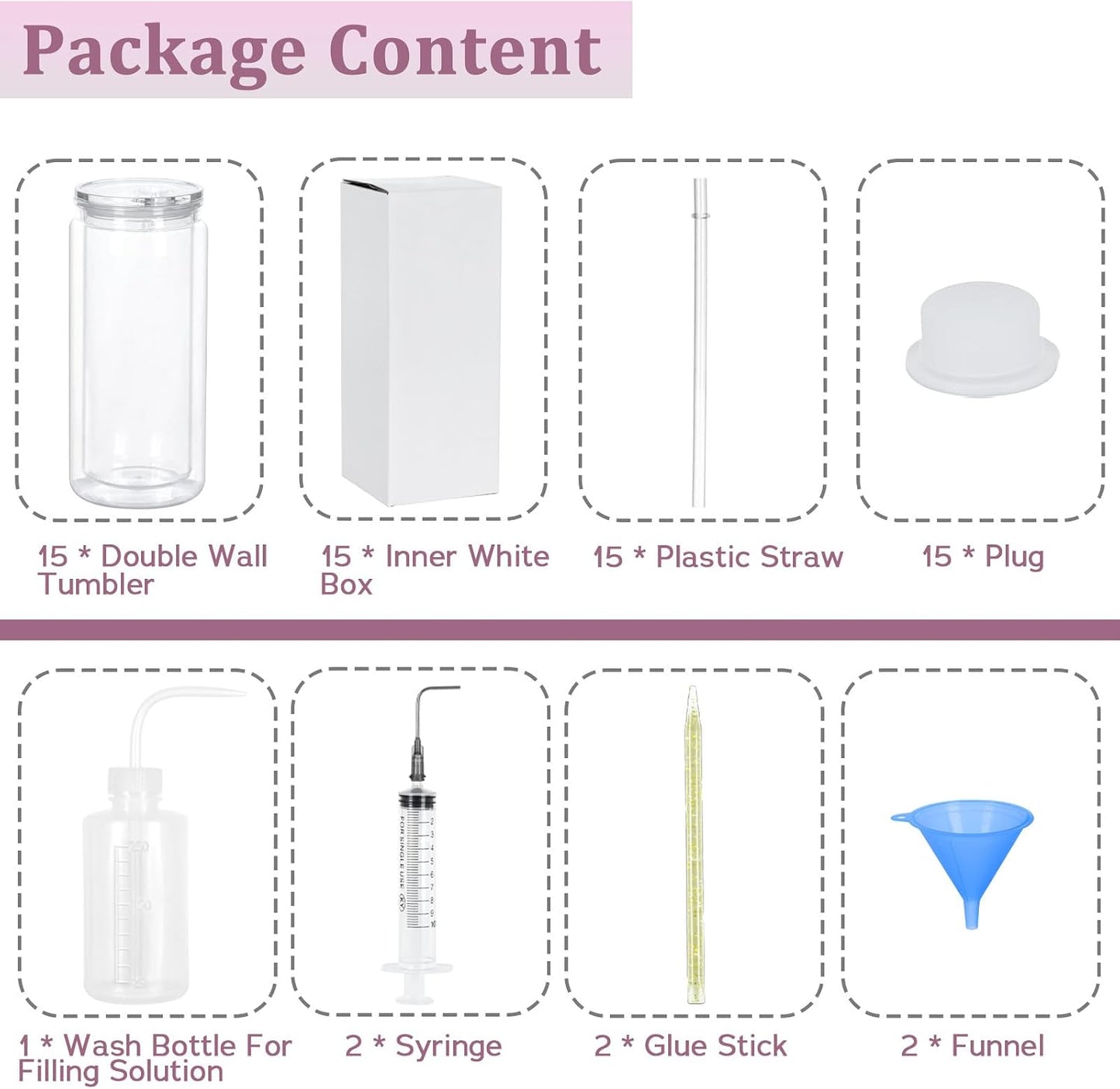 Kit 15 vasos acrílicos nieve doble pared 20oz con