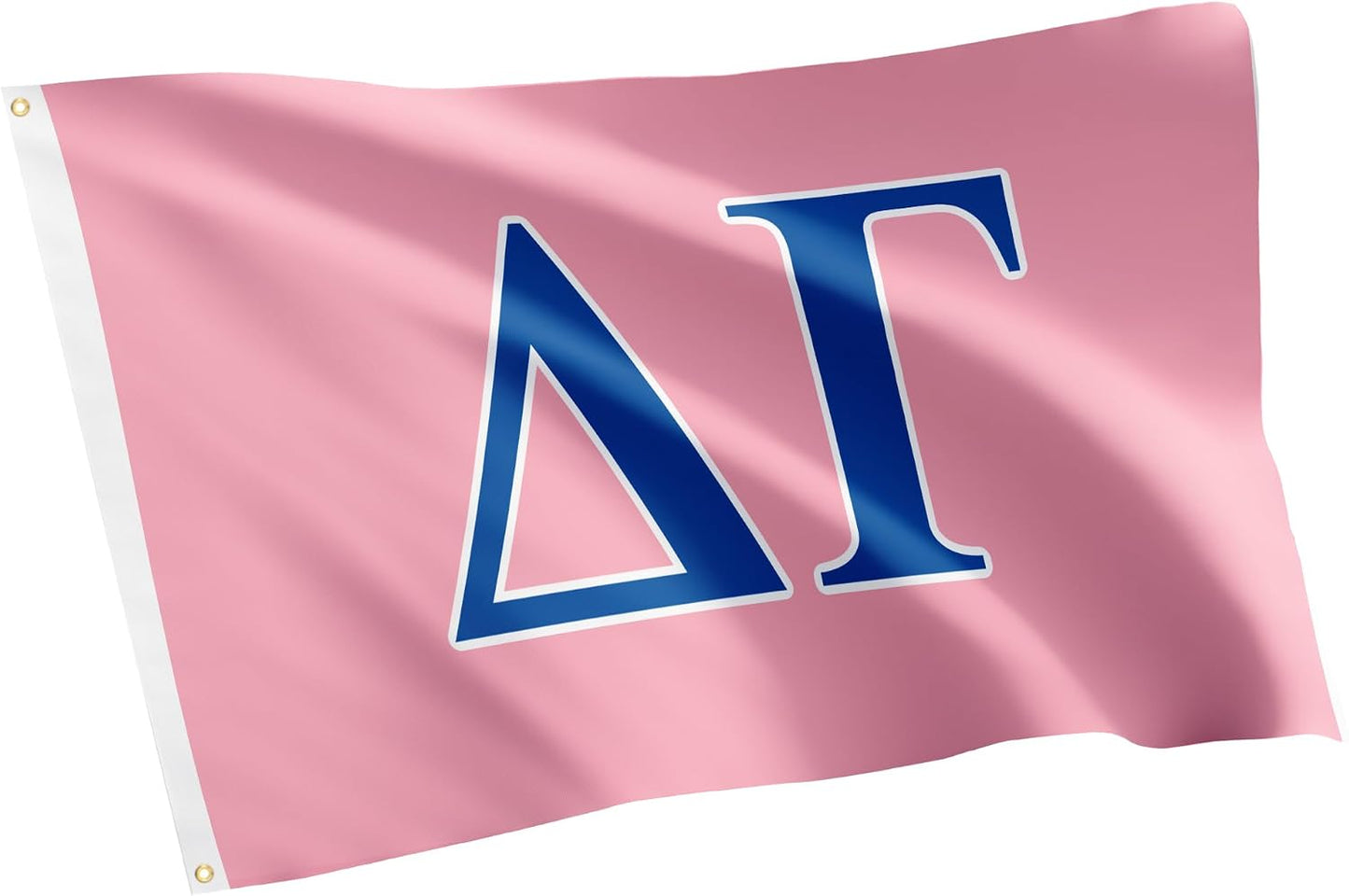 Bandera Delta Gamma letras griegas rosadas y azules 3x5ft