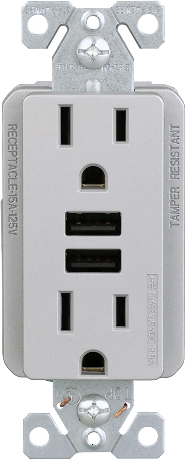 Cargador USB tipo A 3.6A dúplex plateado