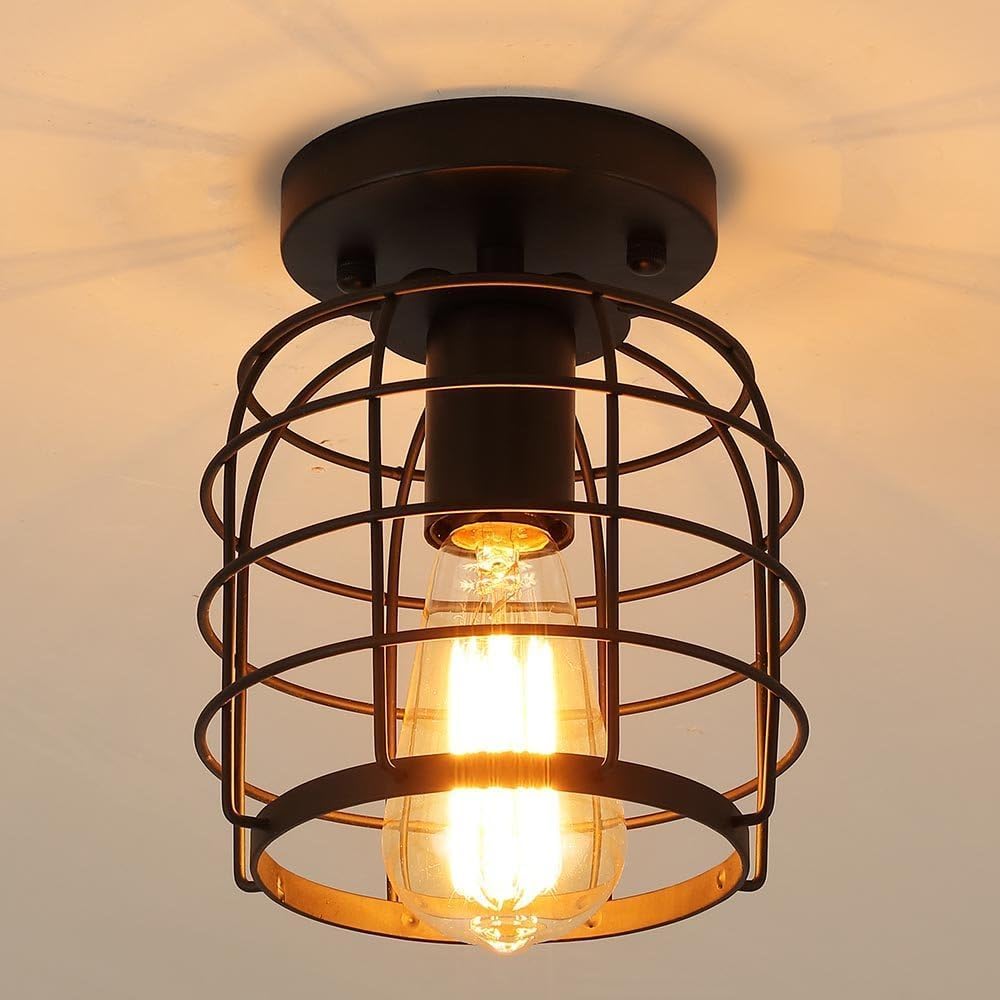 Lámpara techo industrial E26 acabado negro jaula metal