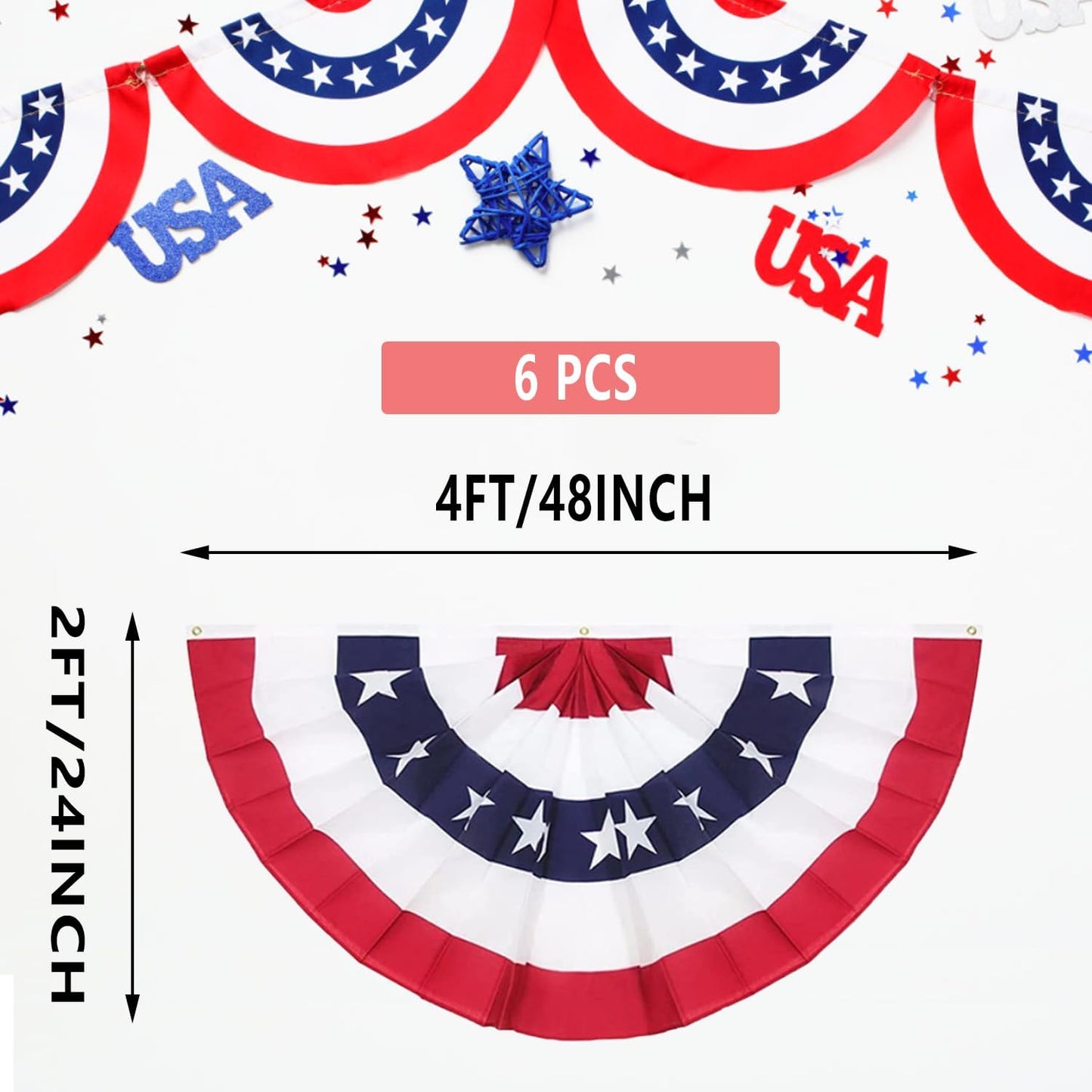 Bandera plisada 2x4ft set 6 banderines patrióticos