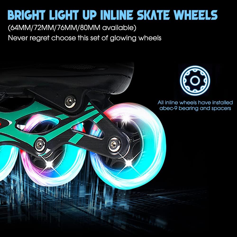 8 Ruedas patinaje iluminadas 2.52-3.15" ABEC-9
