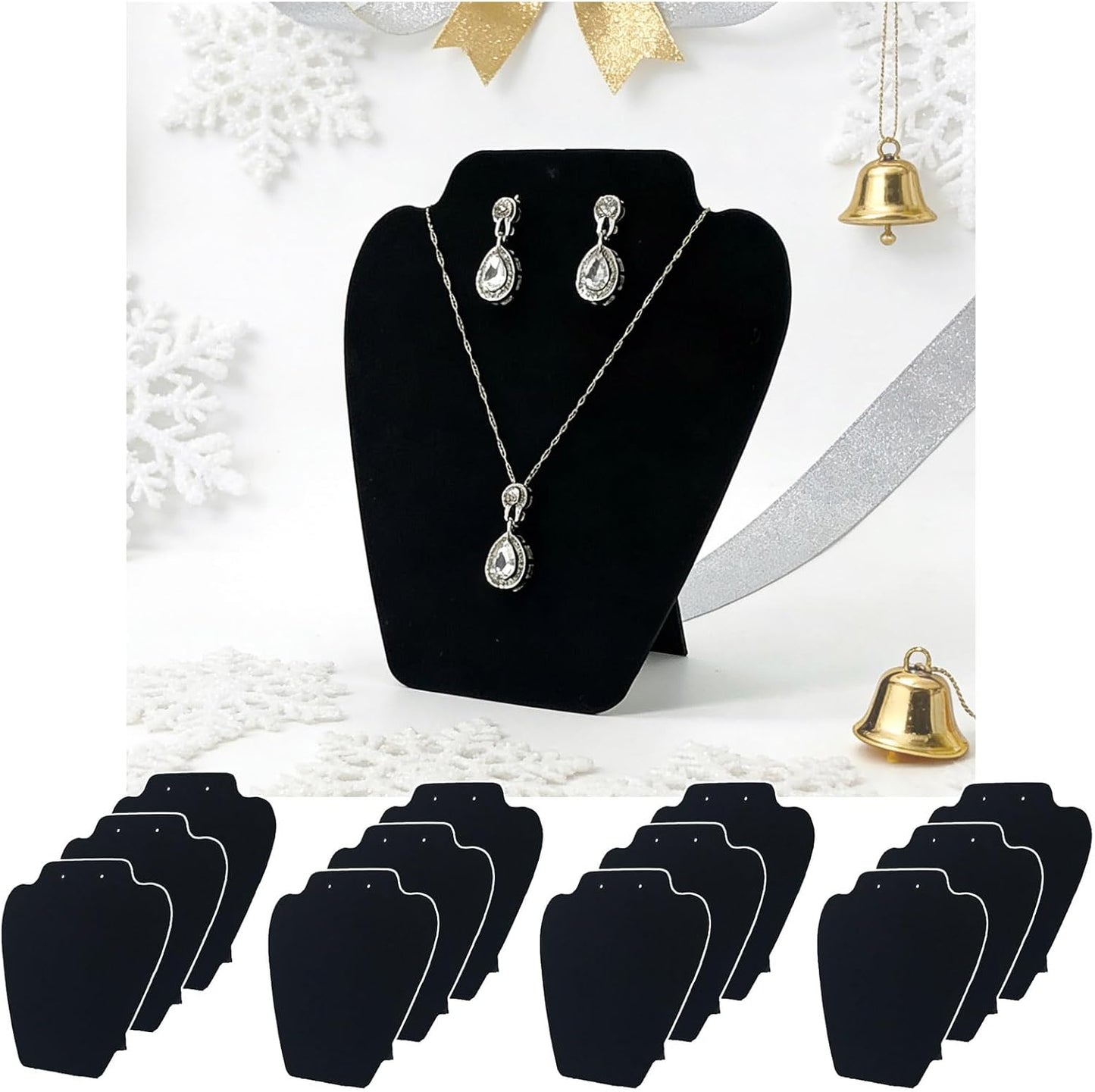 Soporte plegable terciopelo negro para collar y joyas