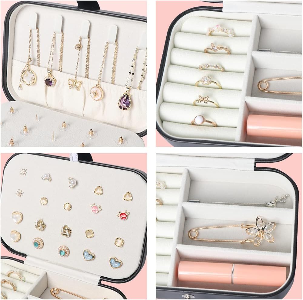 Estuche viaje joyas 2 capas piel sintética para mujeres