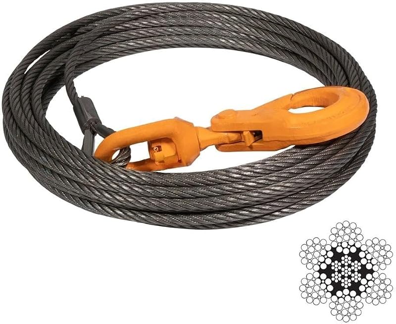 Cable cabrestante acero 3/8" x100ft con gancho 14400lb