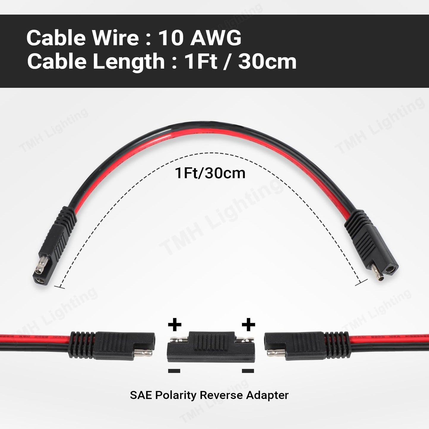 Cable extensión 10 AWG 1 pie conector SAE para batería RV motor