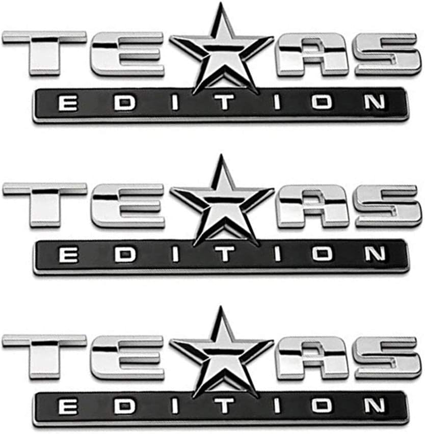 3 Pzas Emblema 3D Edición Texas Plateado Negro Universal