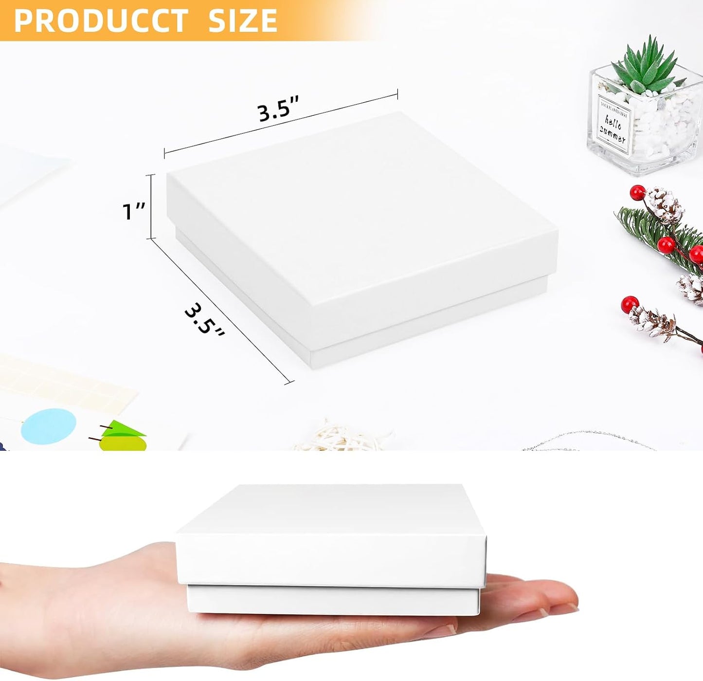 Cajas regalo joyas 3.5x3.5x1" 80 Uds con algodón tapa