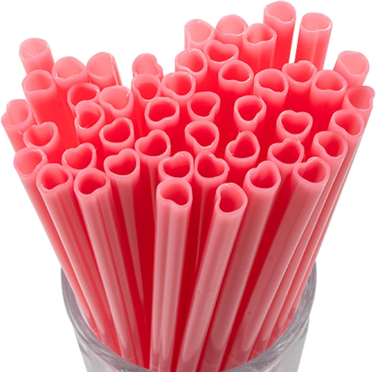 100 Pajitas Plástico Rosadas Forma Corazón para Bodas