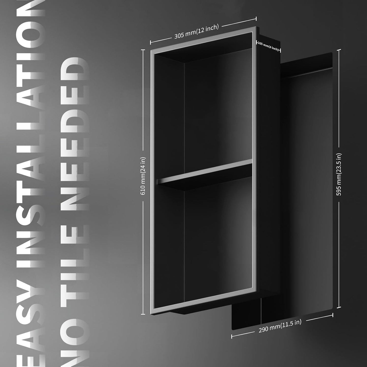 Nicho ducha acero inox 12x24" negro mate estante doble