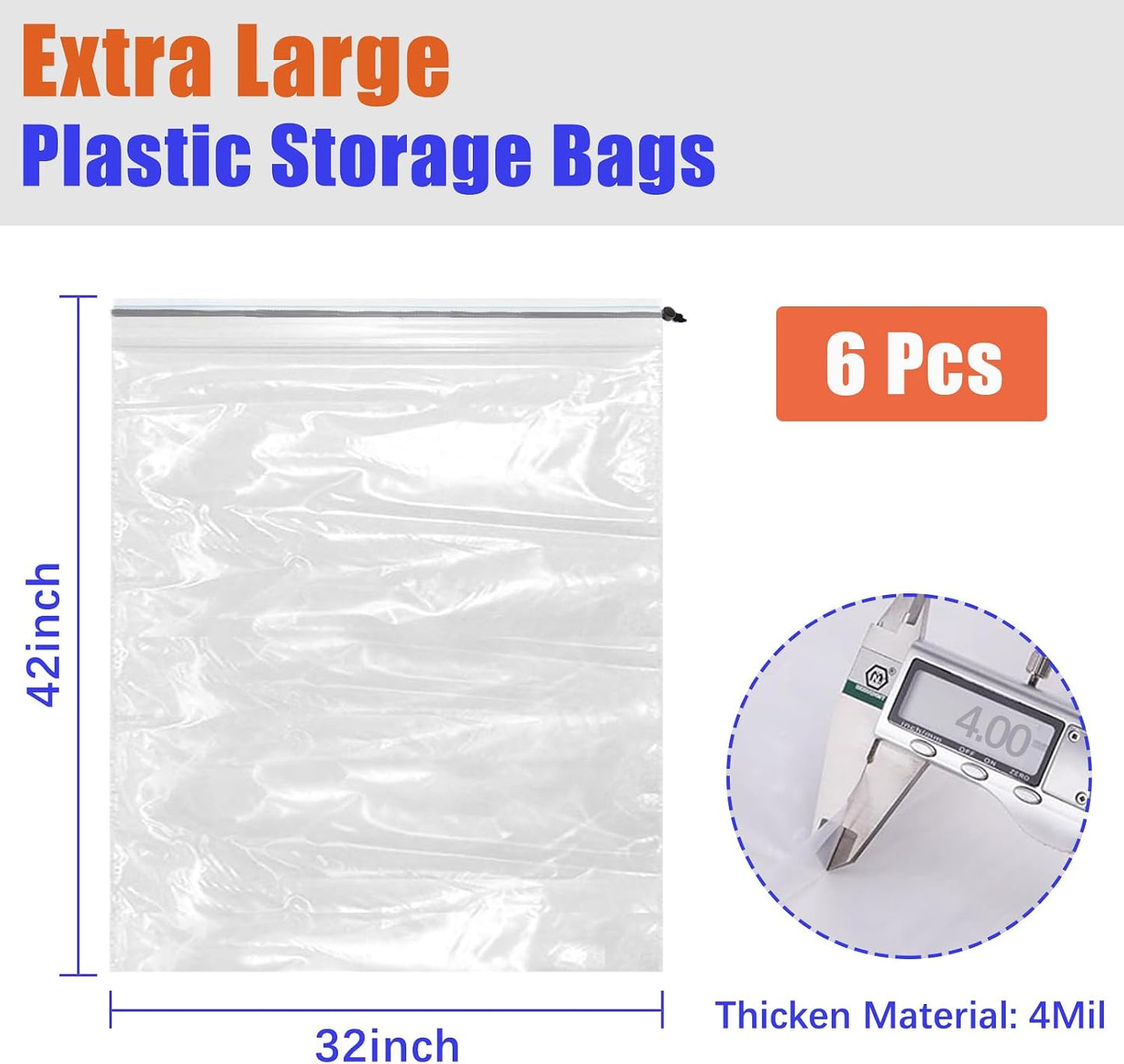 Bolsas plástico transparente con cordón 32x42" 6 Pzas