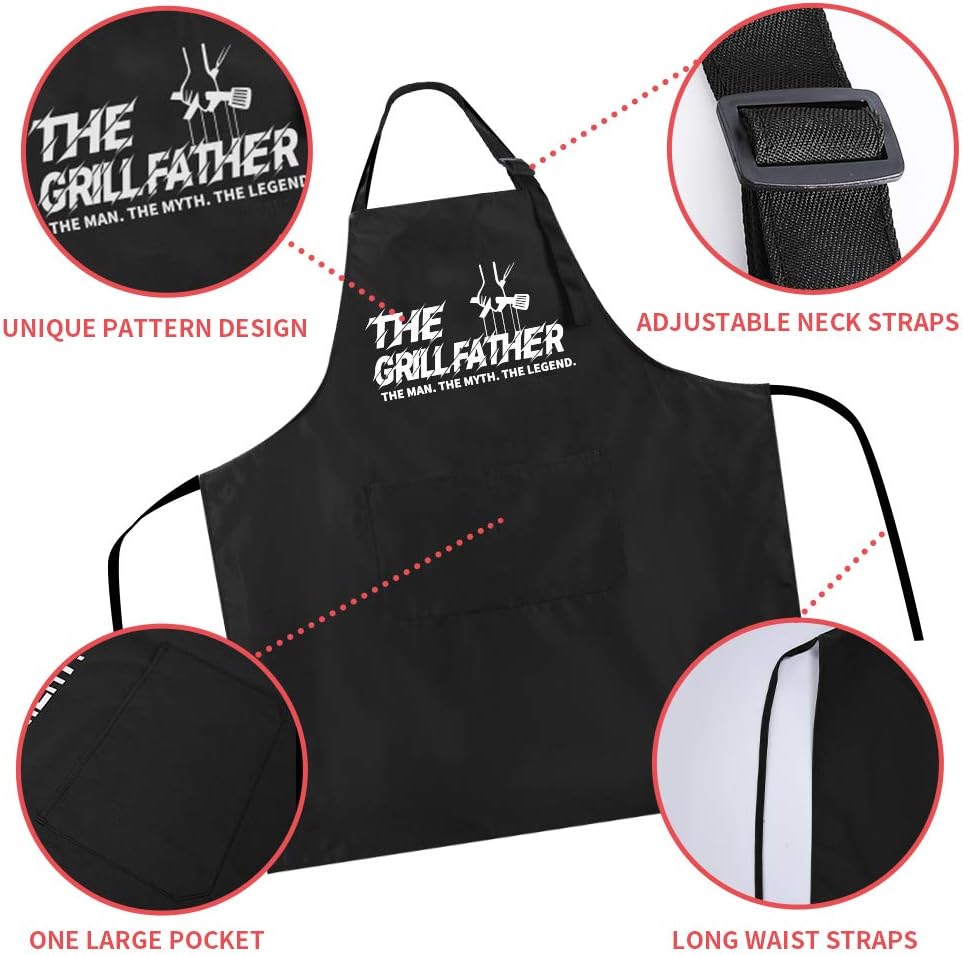 Delantal chef negro ajustable para barbacoa con bolsillos