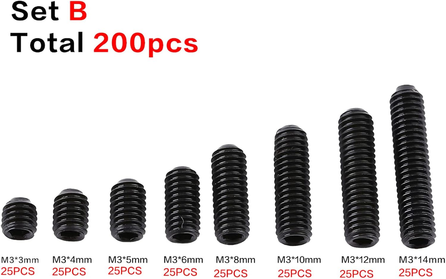 Juego 200 s hex M3 acero carbono negro para manijas puerta