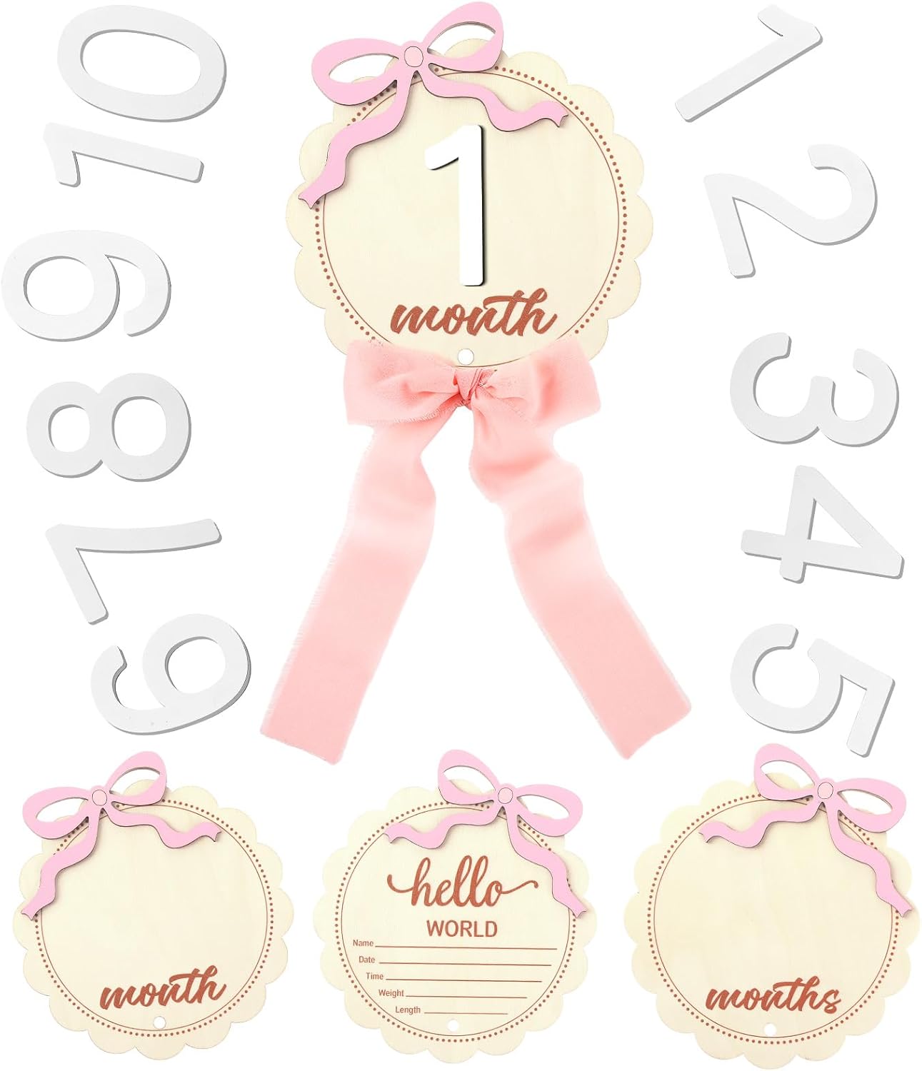2 Tarjetas Hitos Bebé Lazo Rosa Discos Madera Regalo