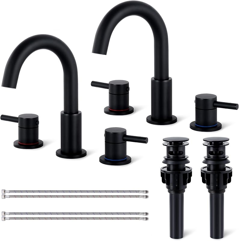 Grifo baño negro 3 agujeros 2 manijas set 2 acero inox