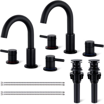 Grifo baño negro 3 agujeros 2 manijas set 2 acero inox