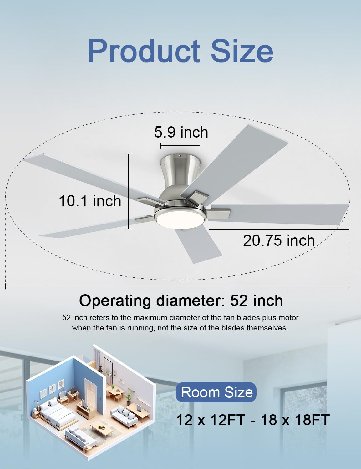 Ventilador techo 52pulg níquel cepillado LED 6 vel