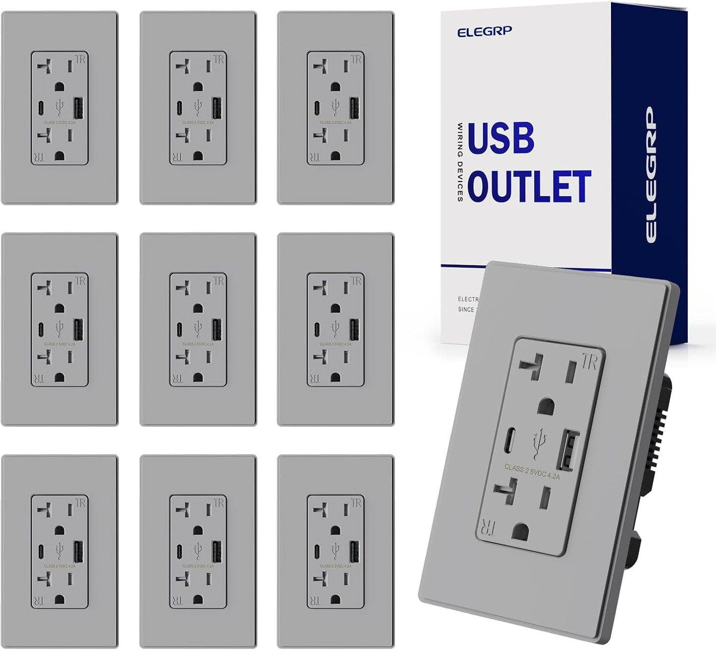 Toma corriente pared con puertos USB A y C 20A NEMA 5-20R