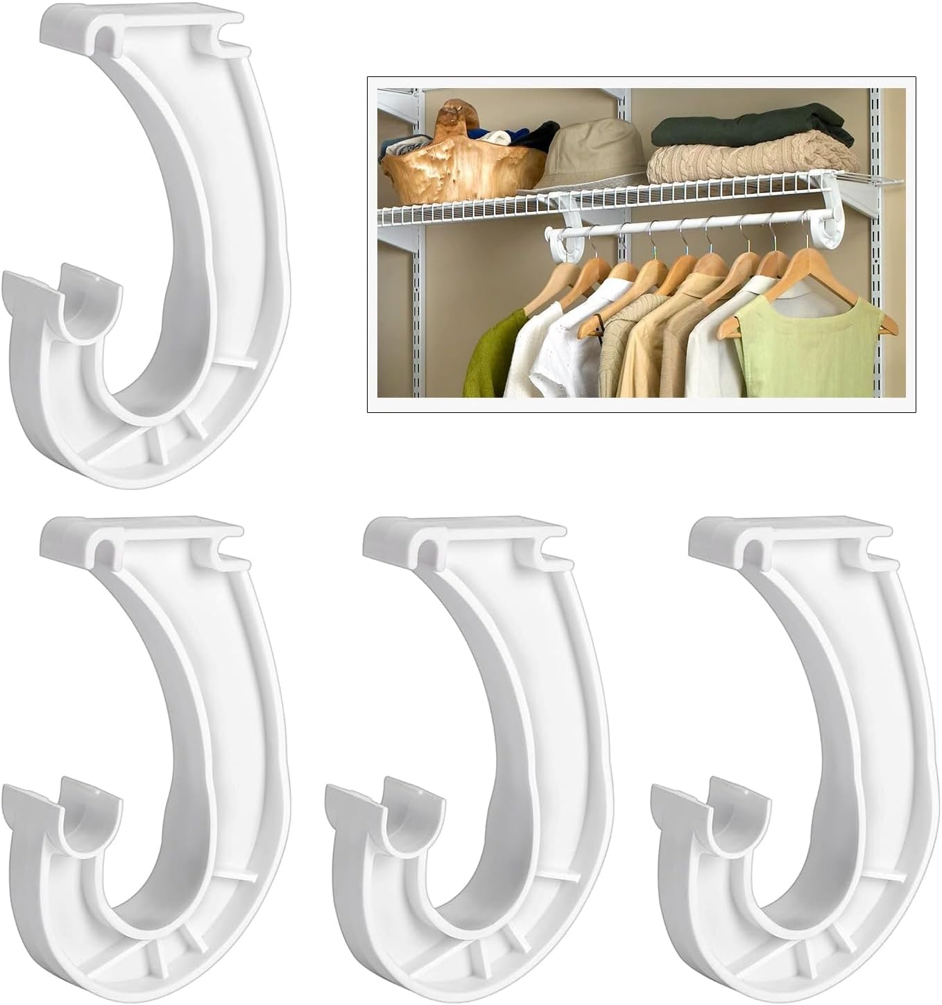 4 Soportes Barra Armario Forma J Resistentes para Ropa y Cortinas