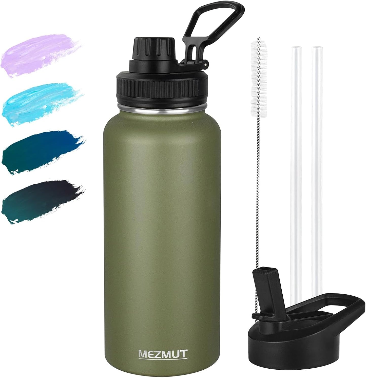 Botella agua acero inox 32oz aislada popote 3 tapas