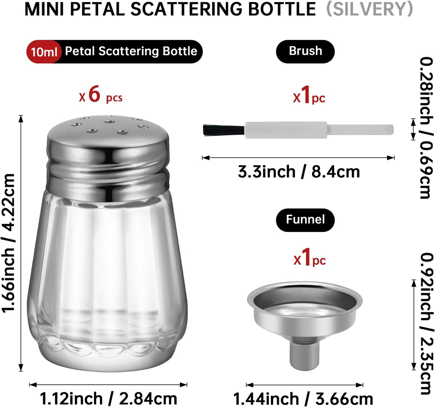 6 Pzas Salero Pimentero Vidrio 0.3oz Plateado
