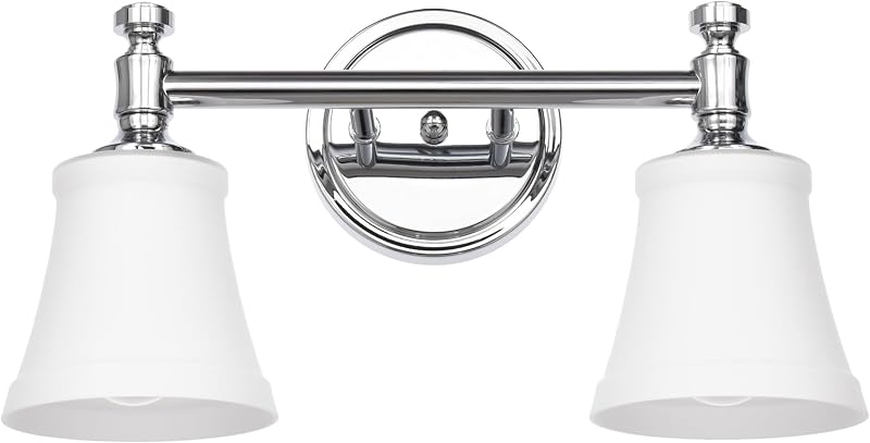 Lámpara tocador baño 2 luces cromadas pantalla opalo