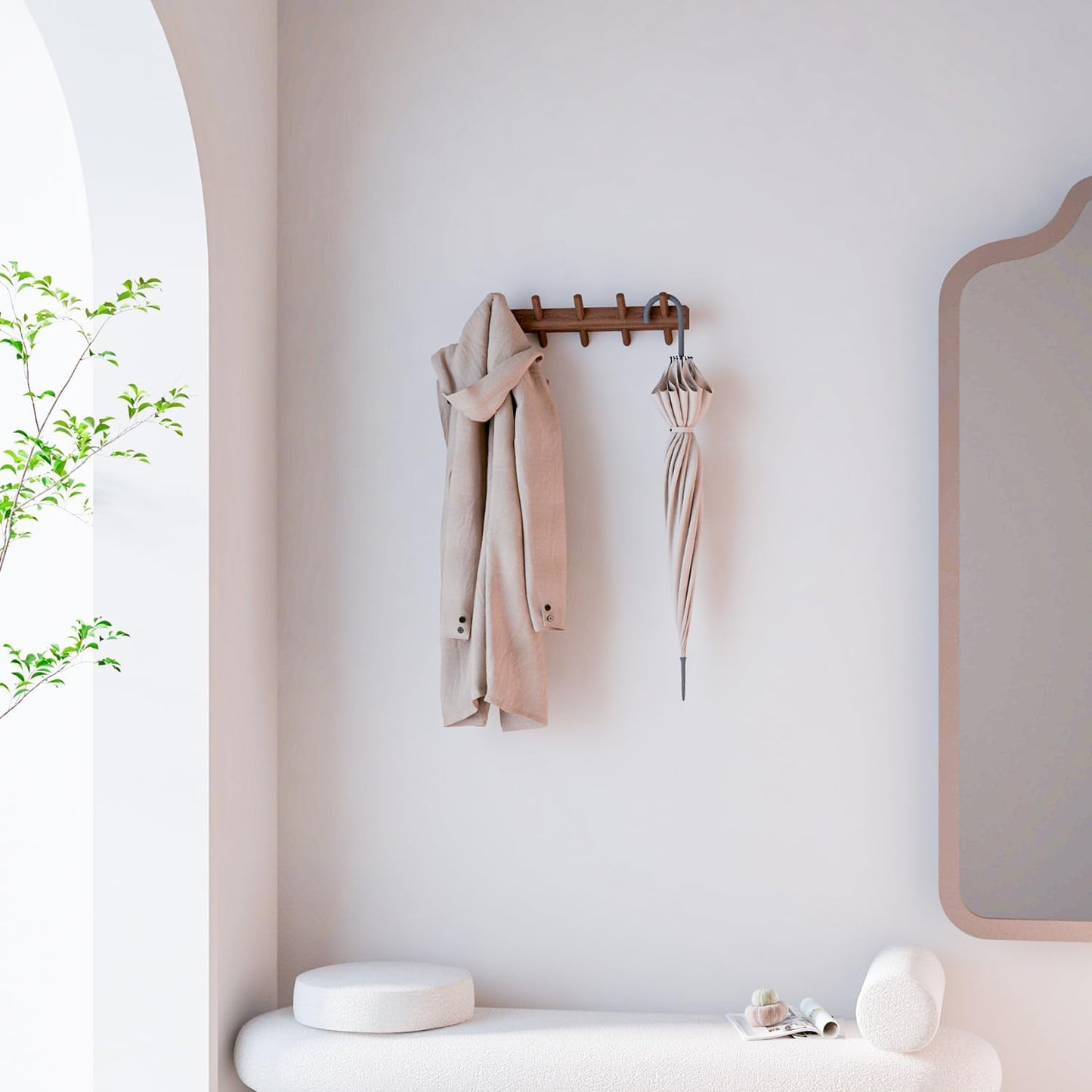 Perchero madera maciza ganchos extraíbles para pared 5