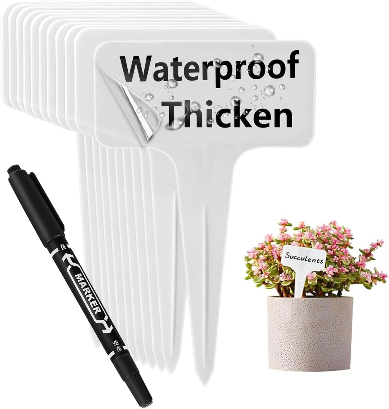 100 Etiquetas Plástico Blanco para Jardín Reutilizables