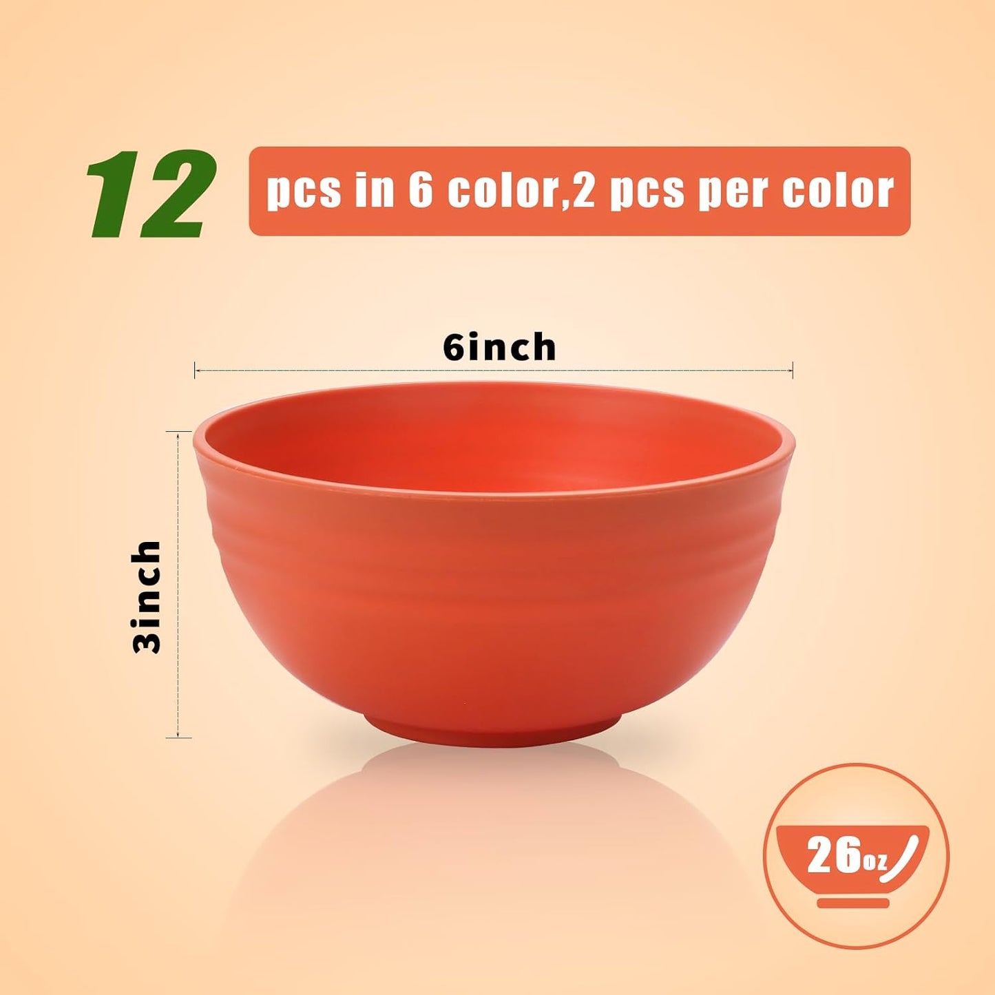 Set 12 Cuencos Paja Trigo 26oz Reutilizables Microondas