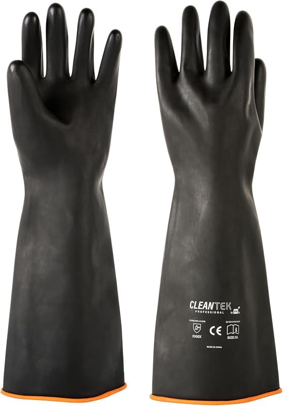 Guantes químicos 10 pzas 17.75" goma negra uso industrial