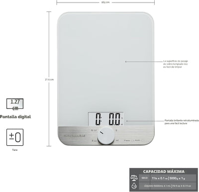 Báscula digital cocina vidrio 11lb color blanco