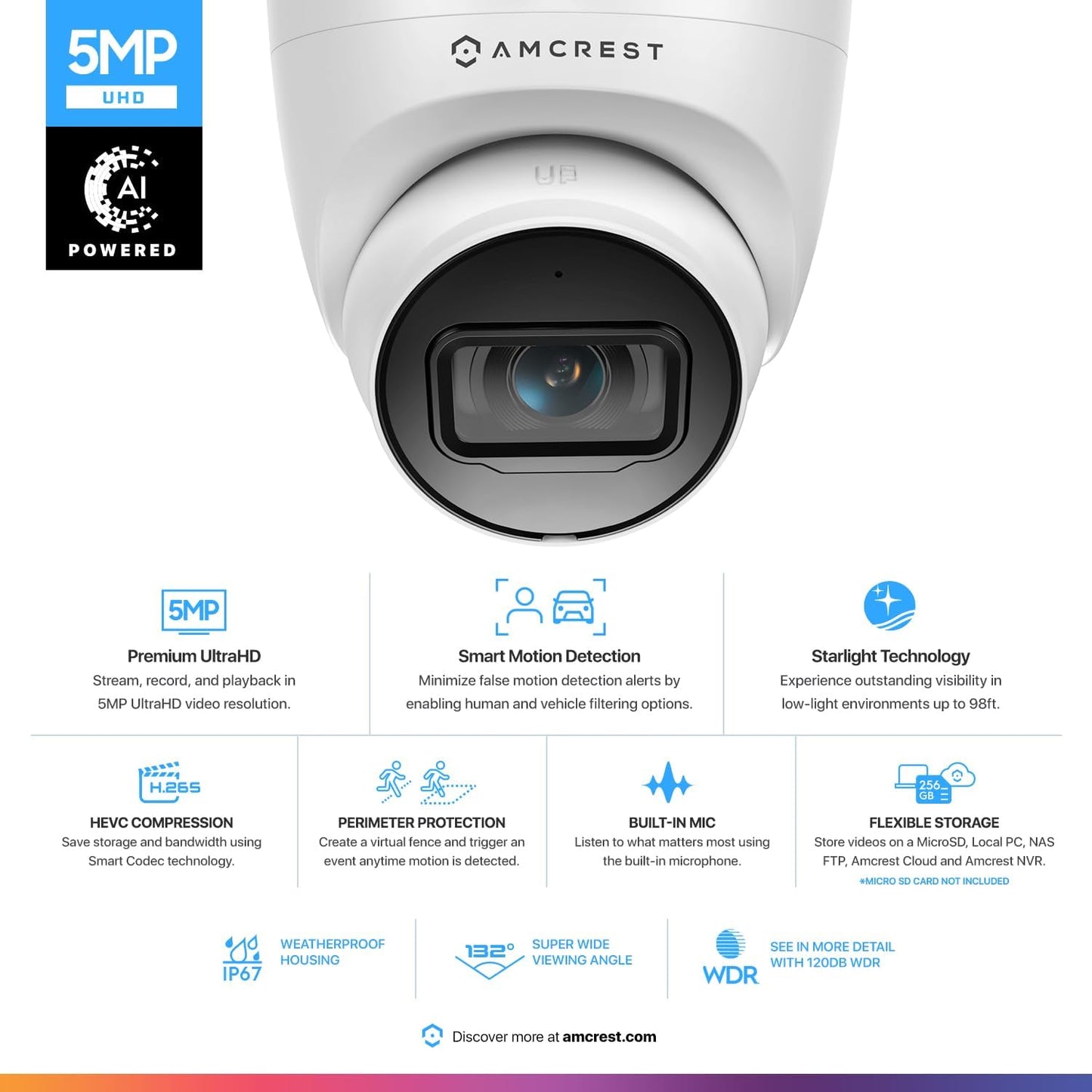2 Cámaras PoE IP UltraHD 5MP con audio visión nocturna