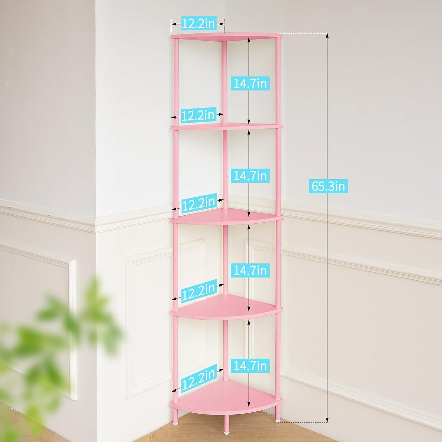 Estante esquinero 5 niveles 65pulg rosa dormitorio oficina
